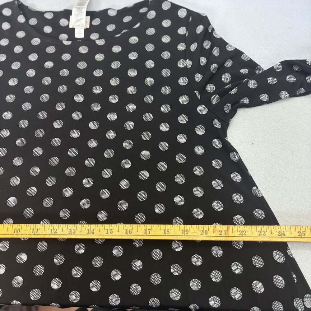 CHICO'S SZ 1(Med-Large)Pullover Tunic Top 3/4 Sleeve Black White Polk Dot Artsy - Picture 13 of 14